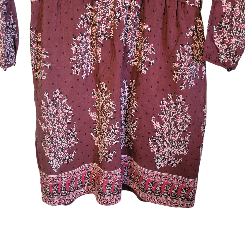 Madewell Silk Lassi Flower Popover Mini Dress Burgundy Boho Floral Size 2 - Picture 4 of 11